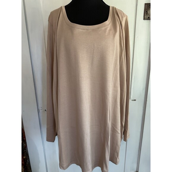 Isaac Mizrahi Live! Essentials Beige Long Sleeve Boat Neck Tunic Top Size 3X - Picture 2 of 6